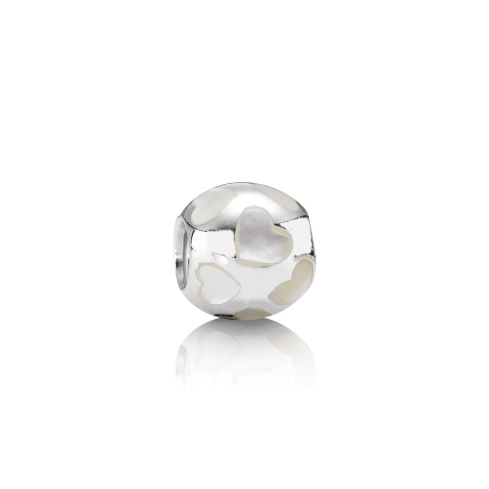 Authentic PANDORA Heart Mother of Pearl in Sterling Silver Charm with Pouch